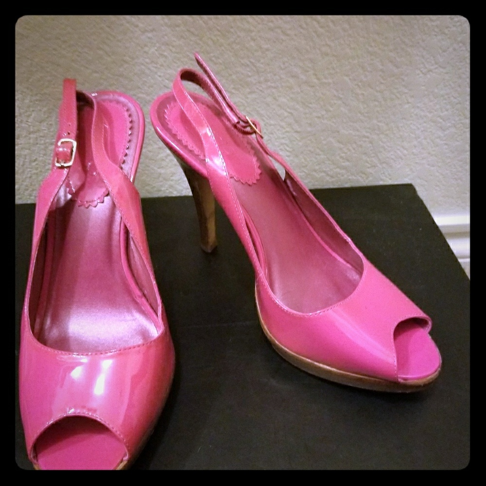 Hot pink patent leather heels